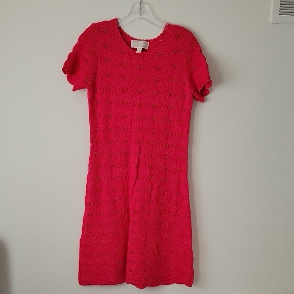 Michael Kors Women's Deep Pink Crochet Knit Sweater Dress- Size XS - Picture 1 of 10